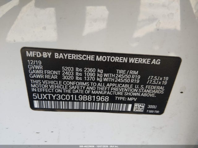 BMW X3 Sdrive30i 2020 5UXTY3C01L9B81968 Image 9