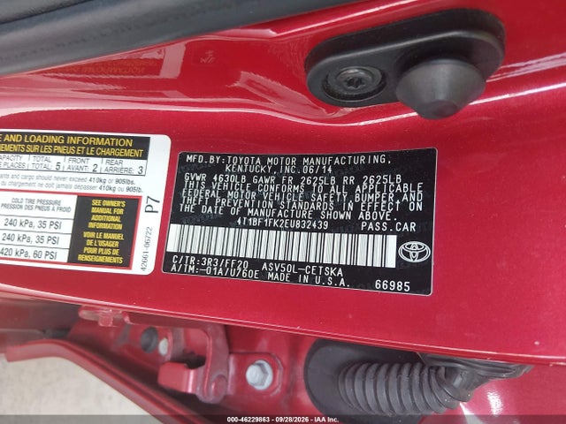 Aukcja sprzedaży 2014 Toyota Camry Se, vin: 4T1BF1FK2EU832439, numer aukcji: 46229863