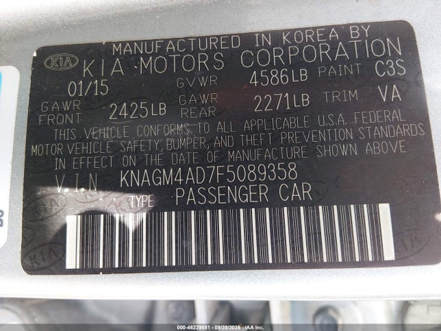 Aukcja sprzedaży 2015 Kia Optima Hybrid, vin: KNAGM4AD7F5089358, numer aukcji: 46229881