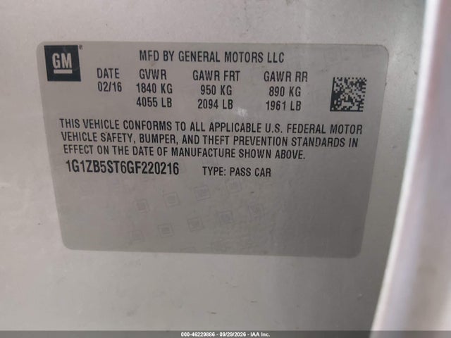 Chevrolet MALIBU LS 2016 1G1ZB5ST6GF220216 Image 9
