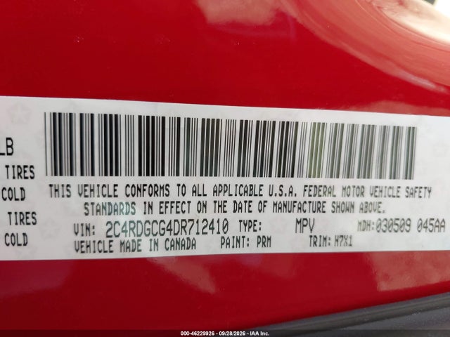 46229926 :رقم المزاد ، 2C4RDGCG4DR712410 vin ، 2013 Dodge Grand Caravan Sxt مزاد بيع