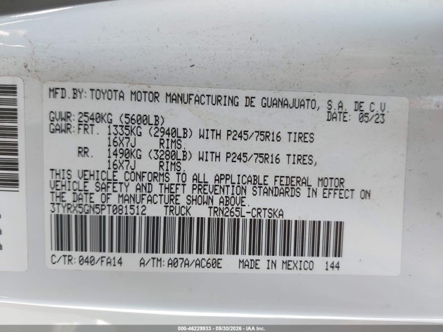 Toyota Tacoma Sr 2023 3TYRX5GN5PT081512 Image 9
