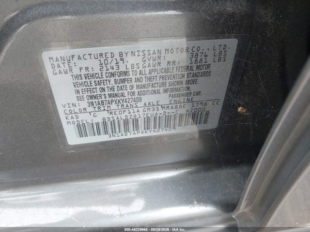 Aukcja sprzedaży 2019 Nissan Sentra Sv, vin: 3N1AB7APXKY427409, numer aukcji: 46229965