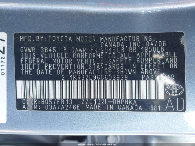 Продаж на аукціоні авто 2006 Toyota Matrix Xr, vin: 2T1KR32E96C603939, номер лоту: 46229966