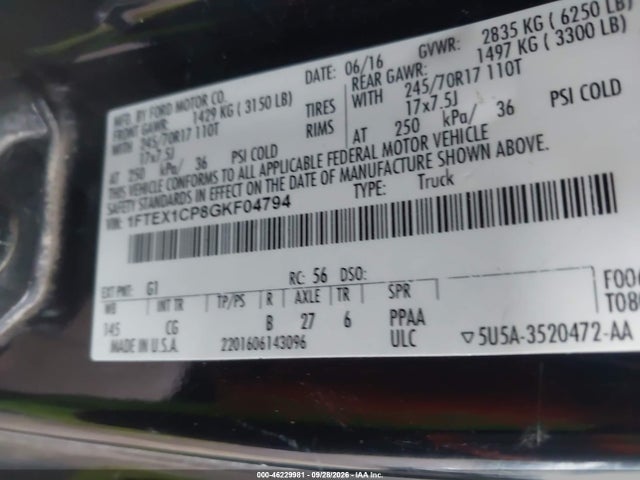 Ford F-150 Xl 2016 1FTEX1CP8GKF04794 Image 9
