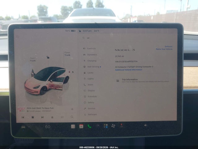 46230006 :رقم المزاد ، 5YJ3E1EA4PF507114 vin ، 2023 Tesla Model 3 Rear-wheel Drive مزاد بيع