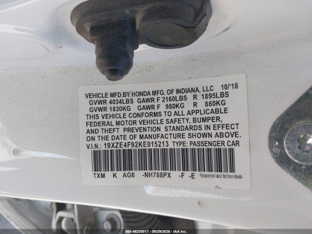Продаж на аукціоні авто 2019 Honda Insight Touring, vin: 19XZE4F92KE015213, номер лоту: 46230017