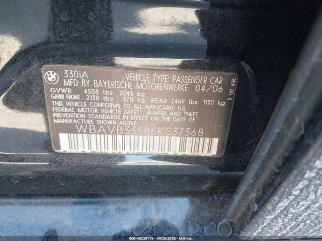 Продажа на аукционе авто 2006 Bmw 330i, vin: WBAVB33586KS37368, номер лота: 46230115