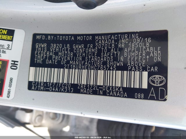 Toyota COROLLA SE 2017 2T1BURHE0HC765745 Image 9