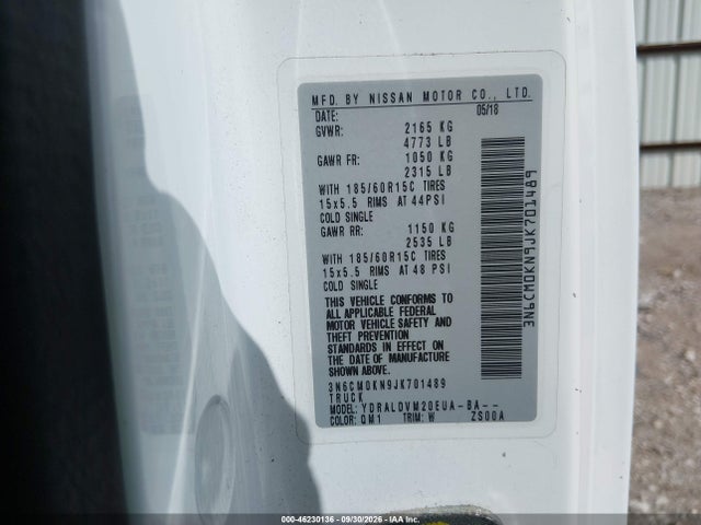 Продажа на аукционе авто 2018 Nissan Nv200 S, vin: 3N6CM0KN9JK701489, номер лота: 46230136