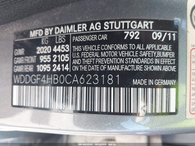 Aukcja sprzedaży 2012 Mercedes-benz C 250 Sport, vin: WDDGF4HB0CA623181, numer aukcji: 46230161