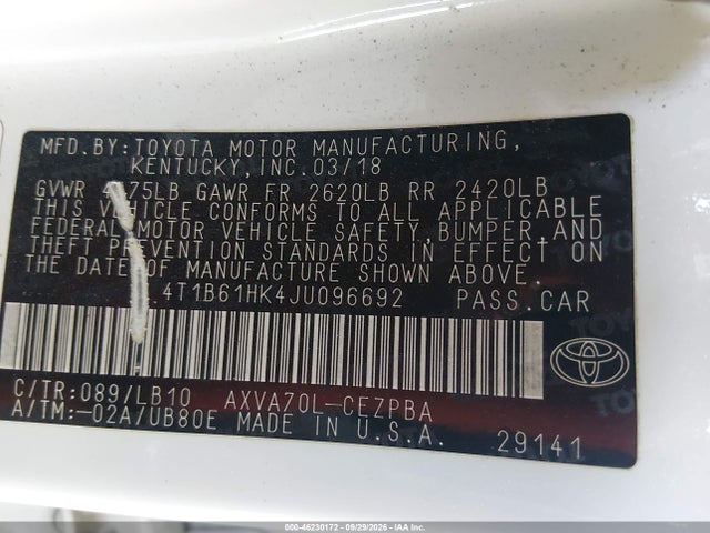 Продаж на аукціоні авто 2018 Toyota Camry Xse, vin: 4T1B61HK4JU096692, номер лоту: 46230172