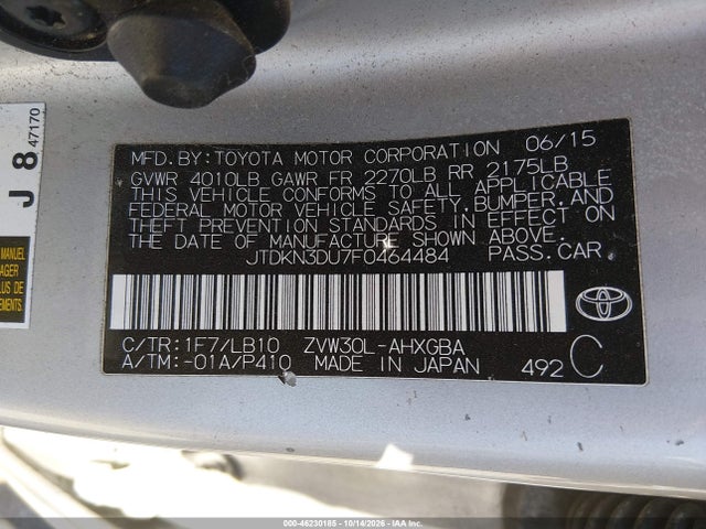 Toyota Prius Four 2015 JTDKN3DU7F0464484 Image 9