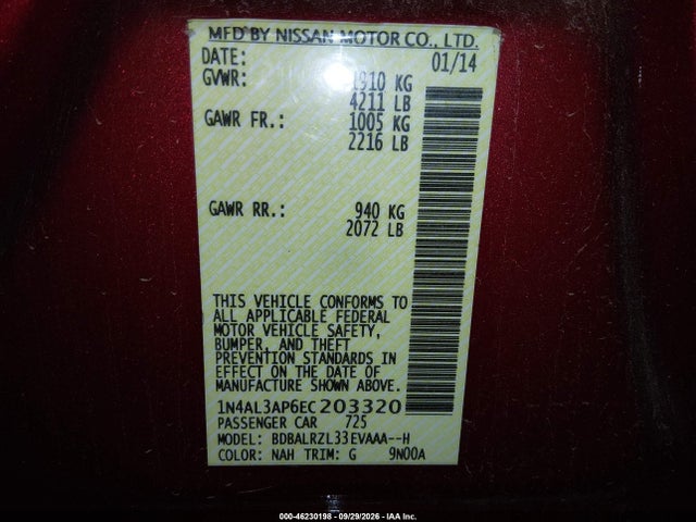Nissan Altima 2.5 S 2014 1N4AL3AP6EC203320 Image 9
