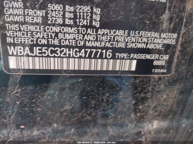 Продажа на аукционе авто 2017 Bmw 540i, vin: WBAJE5C32HG477716, номер лота: 46230212