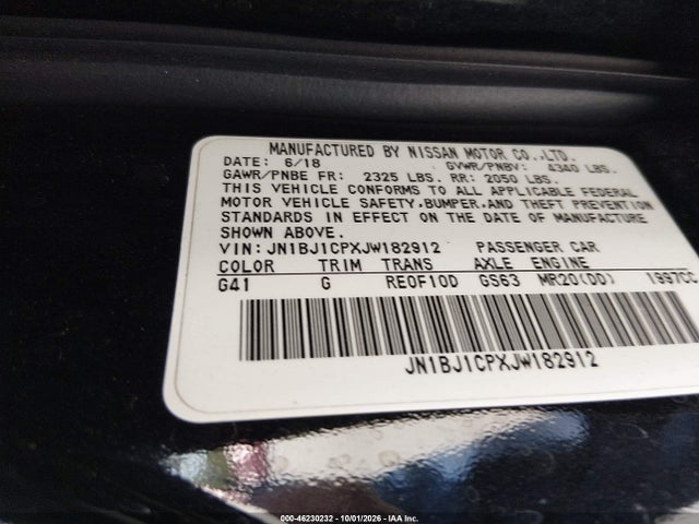 46230232 :رقم المزاد ، JN1BJ1CPXJW182912 vin ، 2018 Nissan Rogue Sport Sv مزاد بيع