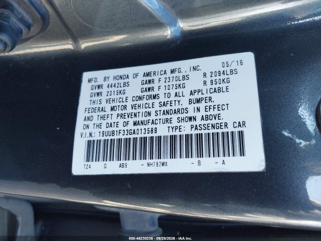 Продажа на аукционе авто 2016 Acura Tlx, vin: 19UUB1F33GA013589, номер лота: 46230236