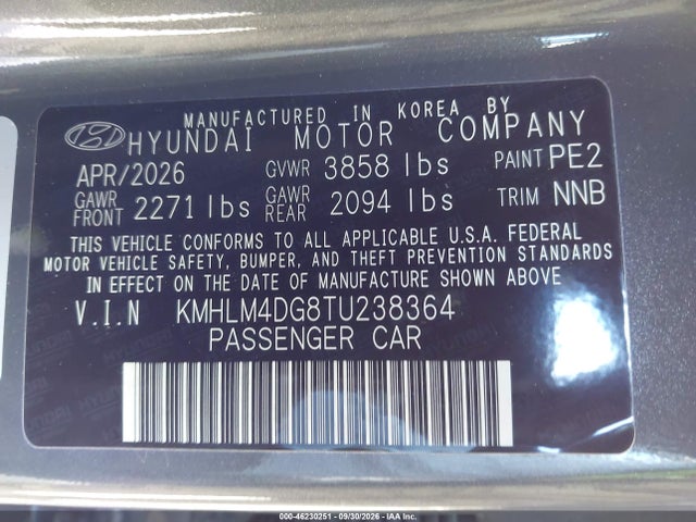Aukcja sprzedaży 2026 Hyundai Elantra Sel Sport, vin: KMHLM4DG8TU238364, numer aukcji: 46230251