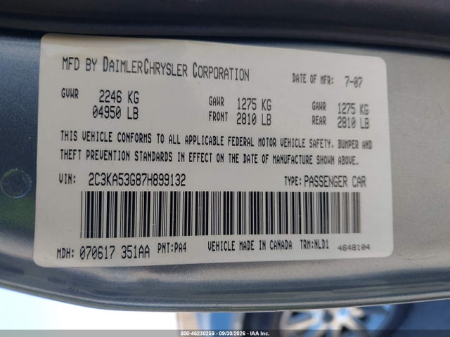 Aukcja sprzedaży 2007 Chrysler 300 Touring, vin: 2C3KA53G87H899132, numer aukcji: 46230259