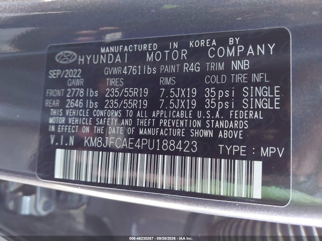 2023 Hyundai Tucson N Line მანქანა იყიდება აუქციონზე, vin: KM8JFCAE4PU188423, აუქციონის ნომერი: 46230287