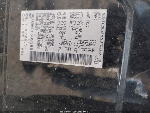 Aukcja sprzedaży 2014 Nissan Pathfinder Sl, vin: 5N1AR2MN2EC609586, numer aukcji: 46230295