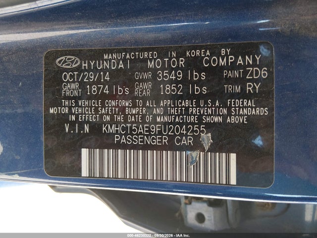 2015 Hyundai Accent Gs მანქანა იყიდება აუქციონზე, vin: KMHCT5AE9FU204255, აუქციონის ნომერი: 46230322