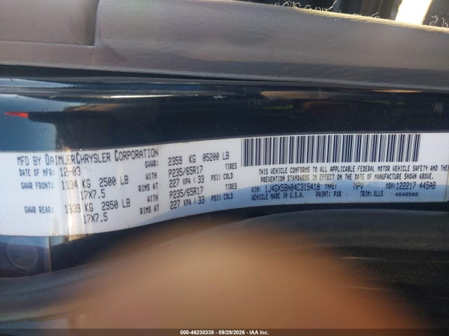 2004 Jeep Grand Cherokee Limited მანქანა იყიდება აუქციონზე, vin: 1J4GX58N04C315418, აუქციონის ნომერი: 46230338