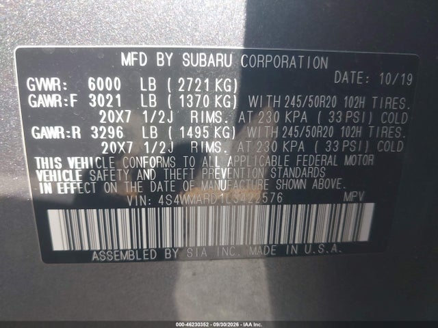 Subaru Ascent Touring 2020 4S4WMARD1L3422576 Image 9