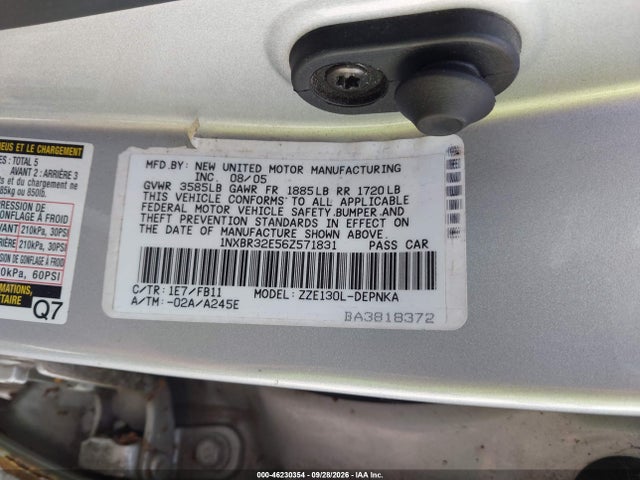 2006 Toyota Corolla Le მანქანა იყიდება აუქციონზე, vin: 1NXBR32E56Z571831, აუქციონის ნომერი: 46230354