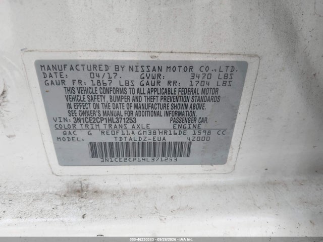 Продажа на аукционе авто 2017 Nissan Versa Note Sv, vin: 3N1CE2CP1HL371253, номер лота: 46230383