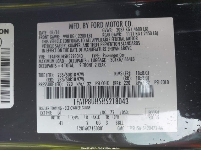 Aukcja sprzedaży 2017 Ford Mustang Ecoboost Premium, vin: 1FATP8UH5H5218043, numer aukcji: 46230397