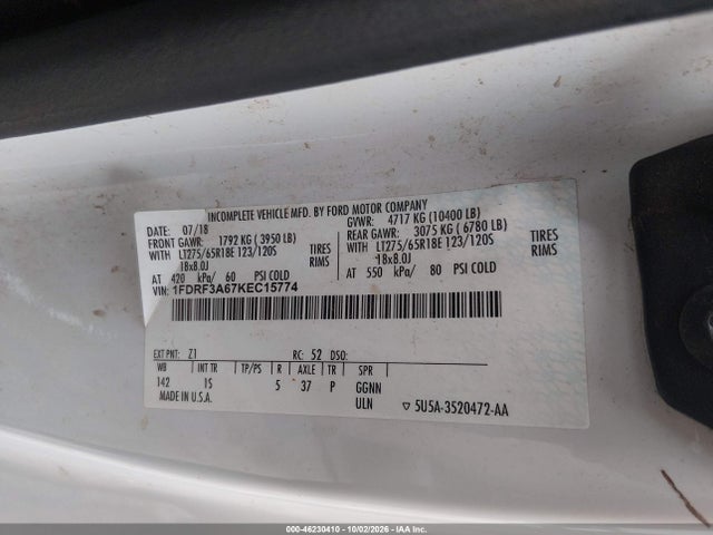 Продажа на аукционе авто 2019 Ford F-350 Xl, vin: 1FDRF3A67KEC15774, номер лота: 46230410
