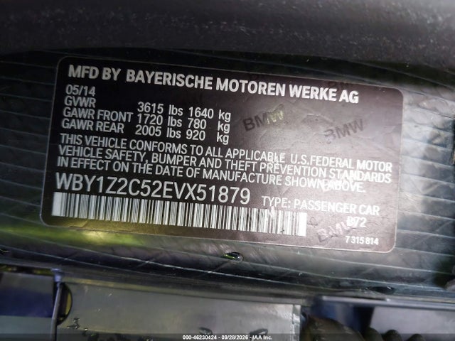 2014 Bmw I3 მანქანა იყიდება აუქციონზე, vin: WBY1Z2C52EVX51879, აუქციონის ნომერი: 46230424