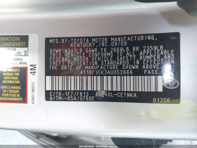 Продаж на аукціоні авто 2010 Toyota Camry Le, vin: 4T1BF3EK3AU052666, номер лоту: 46230429