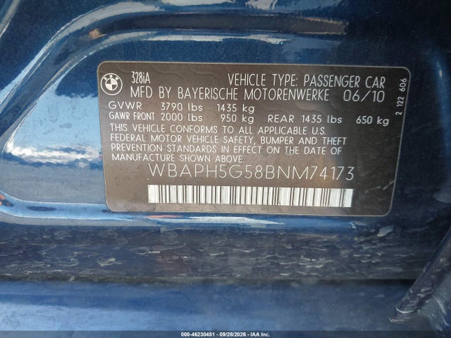 Продаж на аукціоні авто 2011 Bmw 328i, vin: WBAPH5G58BNM74173, номер лоту: 46230451