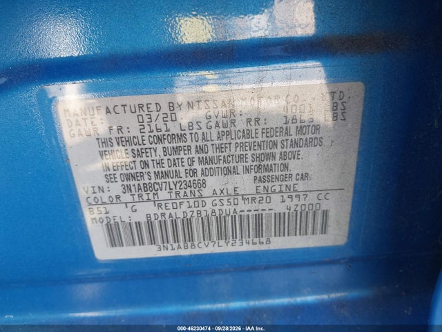 3N1AB8CV7LY234668 Nissan Sentra Sv Xtronic Cvt