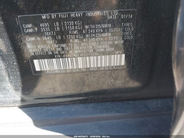 Subaru Outback 2.5i Limited 2015 4S4BSALCXF3211238 Image 9