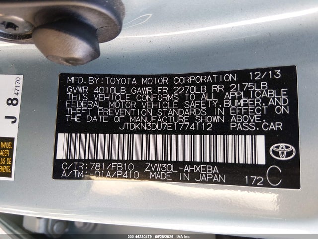 Toyota Prius 2014 JTDKN3DU7E1774112 Image 9