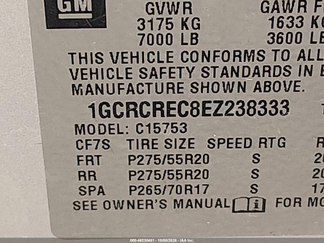Aukcja sprzedaży 2014 Chevrolet Silverado 1500 1lt, vin: 1GCRCREC8EZ238333, numer aukcji: 46230481
