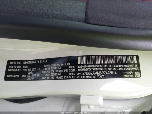 46230484 :رقم المزاد ، ZN682AVM6P7428914 vin ، 2023 Maserati Grecale Modena مزاد بيع