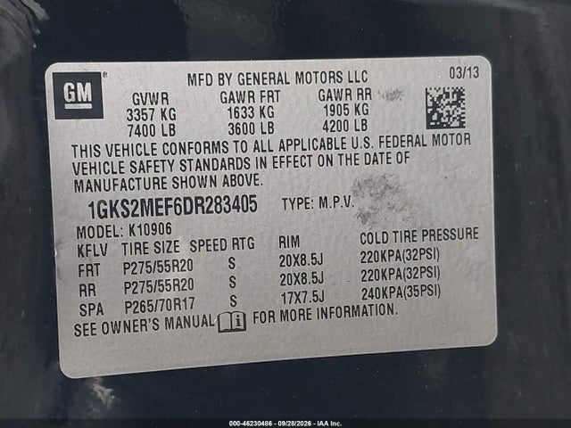Aukcja sprzedaży 2013 Gmc Yukon Xl 1500 Denali, vin: 1GKS2MEF6DR283405, numer aukcji: 46230486