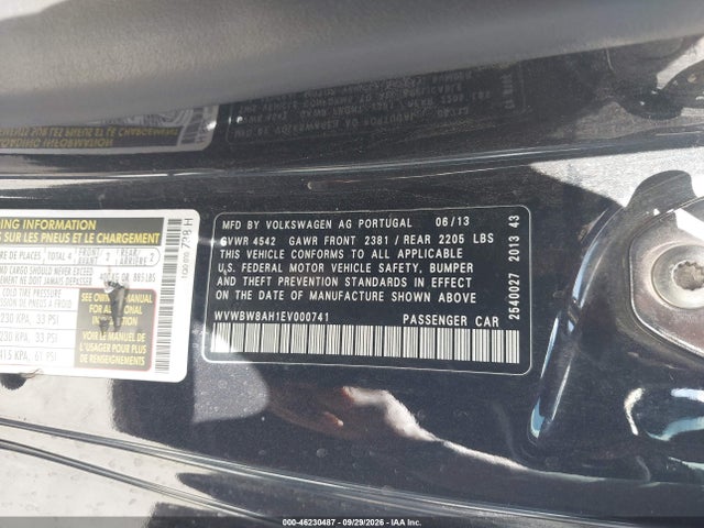 2014 Volkswagen Eos Komfort მანქანა იყიდება აუქციონზე, vin: WVWBW8AH1EV000741, აუქციონის ნომერი: 46230487