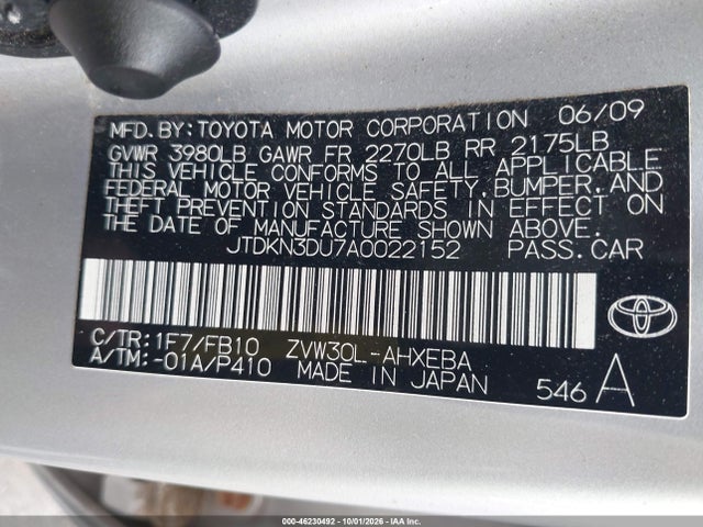 46230492 :رقم المزاد ، JTDKN3DU7A0022152 vin ، 2010 Toyota Prius Ii مزاد بيع
