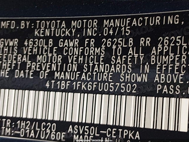 4T1BF1FK6FU057502 Toyota CAMRY XSE