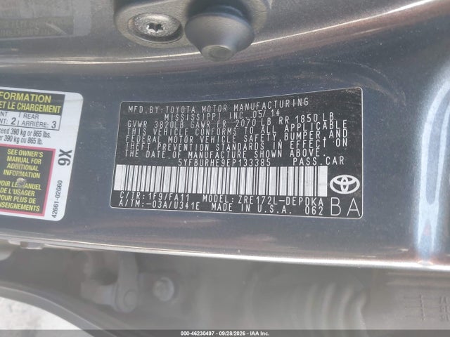 Продаж на аукціоні авто 2014 Toyota Corolla L, vin: 5YFBURHE9EP133385, номер лоту: 46230497