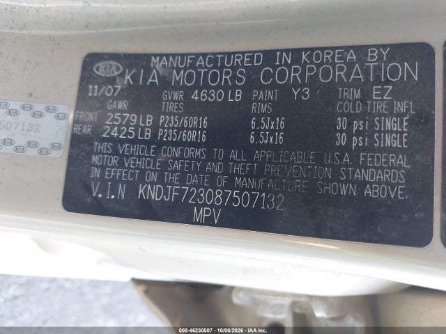 Продаж на аукціоні авто 2008 Kia Sportage Lx V6, vin: KNDJF723087507132, номер лоту: 46230507
