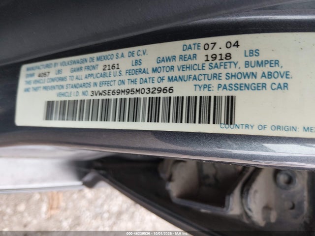 Продажа на аукционе авто 2005 Volkswagen Jetta Gli 1.8t, vin: 3VWSE69M95M032966, номер лота: 46230536