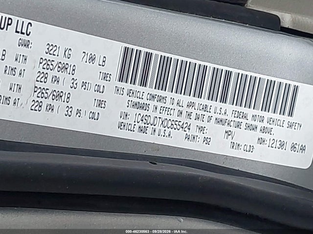 Продажа на аукционе авто 2013 Dodge Durango Crew, vin: 1C4SDJDTXDC655424, номер лота: 46230563