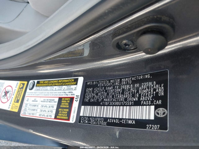 46230577 :رقم المزاد ، 4T1BF3EK8BU175591 vin ، 2011 Toyota Camry Le مزاد بيع