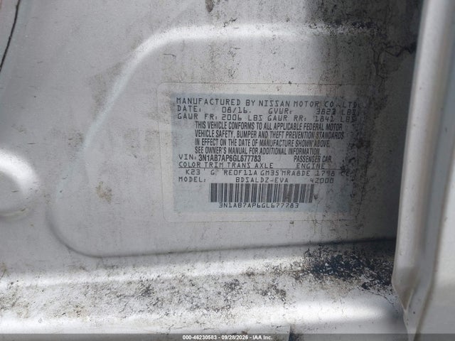 2016 Nissan Sentra Sv მანქანა იყიდება აუქციონზე, vin: 3N1AB7AP6GL677783, აუქციონის ნომერი: 46230583